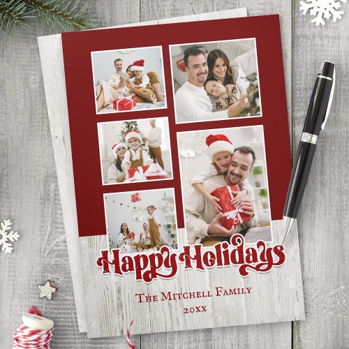 Happy Holidays Typography on Rustic Wood 5_Photo Holiday Card