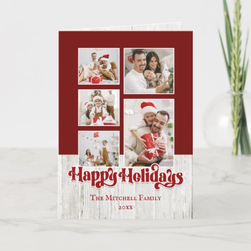 Happy Holidays Typography on Rustic Wood 5_Photo Holiday Card