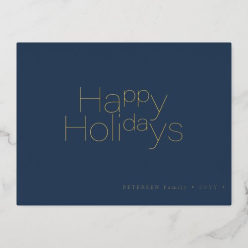 Happy Holidays typography simple modern gold Foil Holiday Postcard