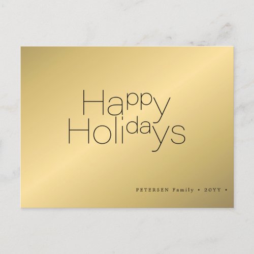 Happy Holidays typography simple modern gold Holiday Postcard