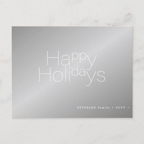 Happy Holidays typography simple modern silver Holiday Postcard