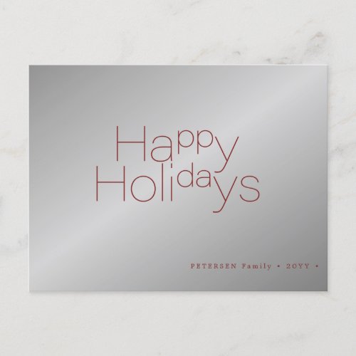 Happy Holidays typography simple modern silver  Holiday Postcard