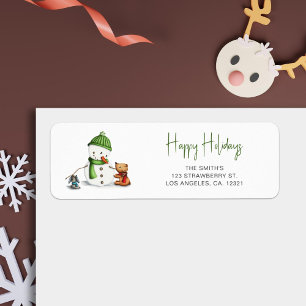 Happy Holidays Typography Snowman Return Address Label