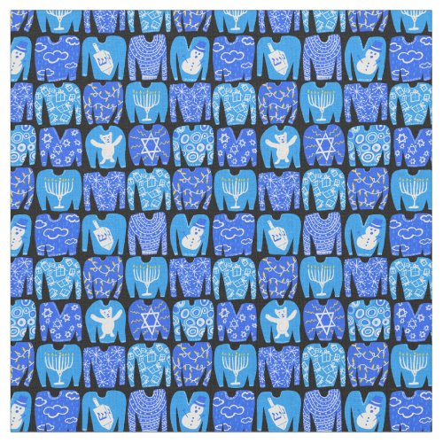 Happy Holidays Ugly Hannukah Sweater Pattern Fabric