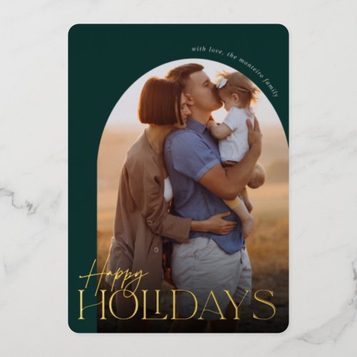 Happy Holidays Vertical Photo Arch Foil Holiday Card