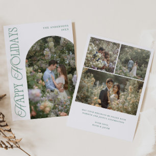 Happy Holidays Vertical Typography Christmas Letterpress Photo Cards