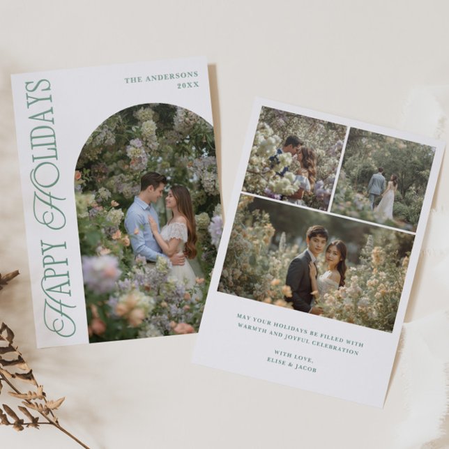 Happy Holidays Vertical Typography Christmas Letterpress Photo Cards (Creator Uploaded)