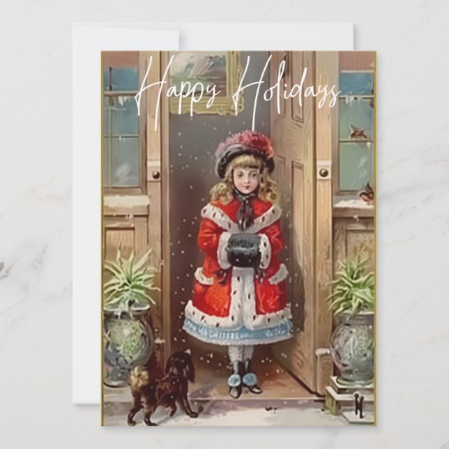 Happy Holidays Victorian Girl Greeting Card (Front)