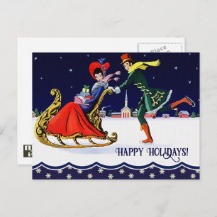 Happy Holidays. Vintage Christmas Scene  Holiday Postcard