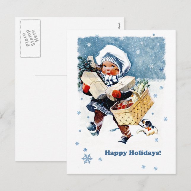 Happy Holidays. Vintage Christmas Scene Holiday Postcard (Front/Back)