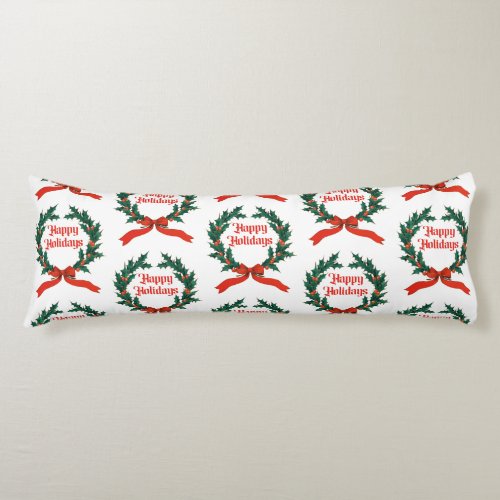 Happy Holidays Vintage Holly Christmas Wreath Body Pillow