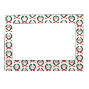 Happy Holidays Vintage Holly Christmas Wreath Magnetic Frame