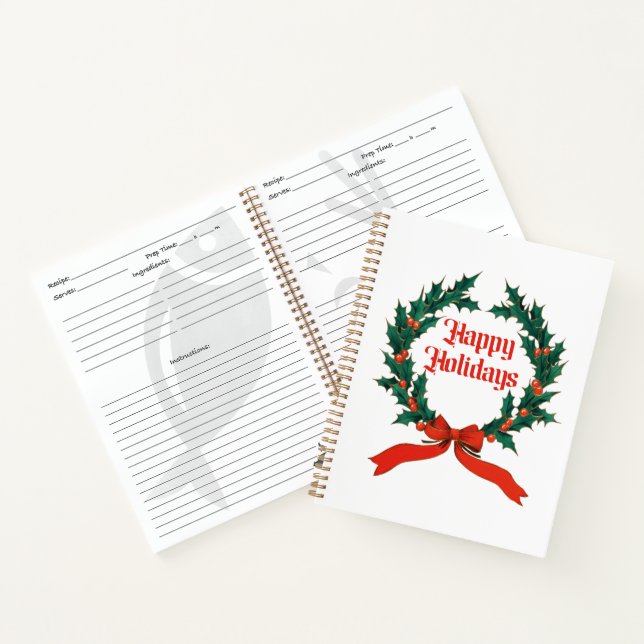 Happy Holidays Vintage Holly Christmas Wreath Notebook (Inside)