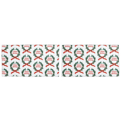 Happy Holidays Vintage Holly Christmas Wreath Pillow Case