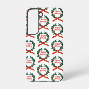 Happy Holidays Vintage Holly Christmas Wreath Samsung Galaxy S22 Case