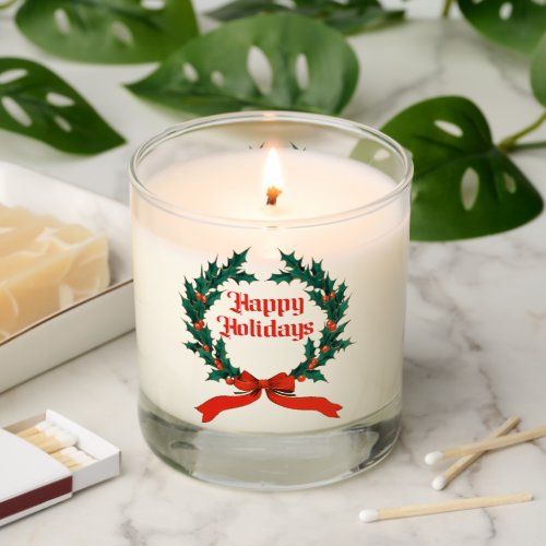Happy Holidays Vintage Holly Christmas Wreath Scented Candle