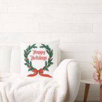 Holly Wreath Holiday Decorative Pillows