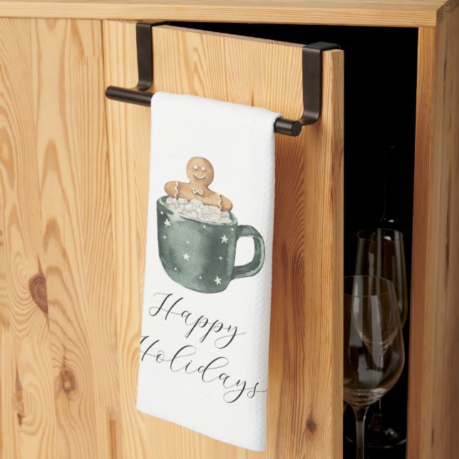 Happy Holidays Vintage Hot Chocolate Kitchen Towel (Thirds Fold)