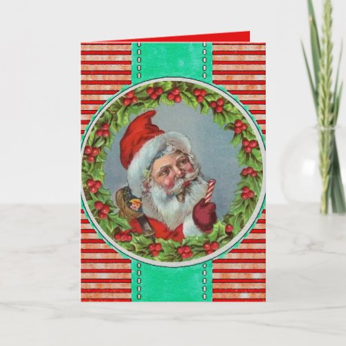 HAPPY HOLIDAYS  Vintage Looking At Stars Santa Ho Holiday Card