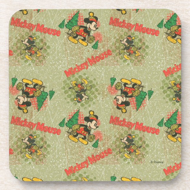 Happy Holidays | Vintage Mickey Mouse Christmas Beverage Coaster (Front)