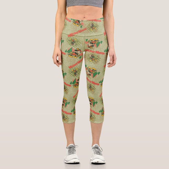 Happy Holidays | Vintage Mickey Mouse Christmas Capri Leggings (Front)