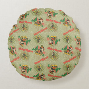 Happy Holidays Vintage Mickey Mouse Christmas Round Pillow