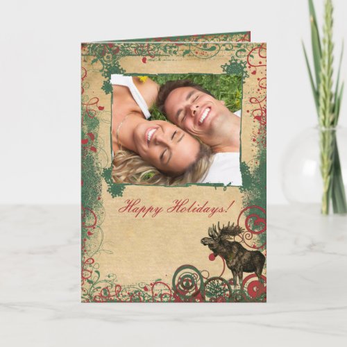 Happy Holidays Vintage Moose Your Photo Card