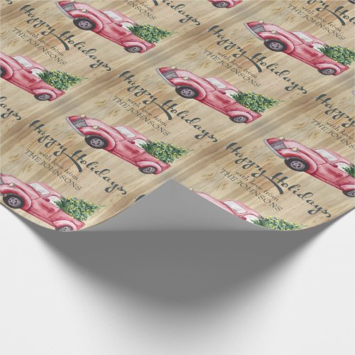 Happy Holidays Vintage Red Christmas Truck Rustic Wrapping Paper