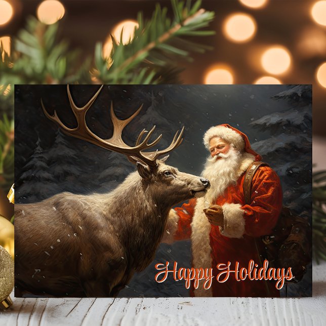 Happy Holidays Vintage Santa and Reindeer Holiday Card (Creator Uploaded)