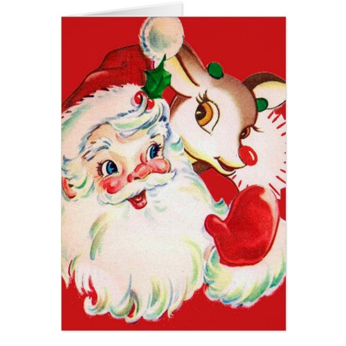 HAPPY HOLIDAYS  Vintage Santa  Rudolph