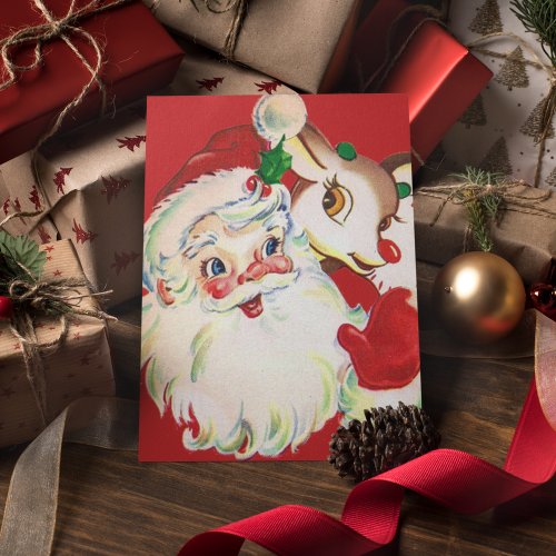 HAPPY HOLIDAYS  Vintage Santa  Rudolph Invitation