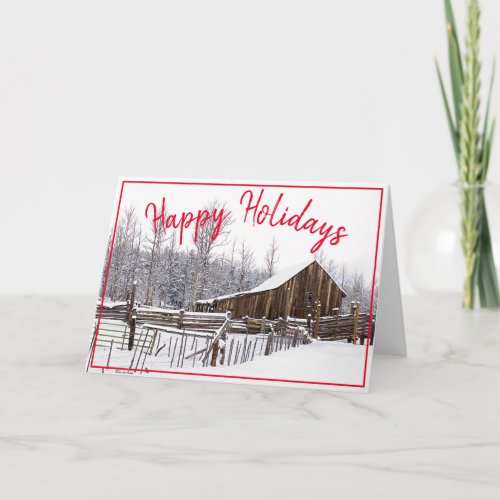 Happy Holidays Vintage Snowy Barn Photograph Holiday Card