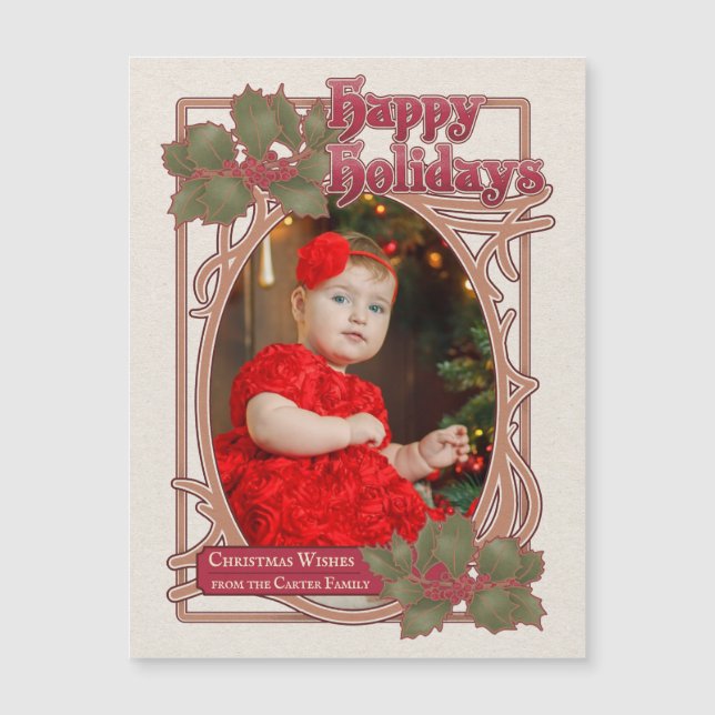 Happy Holidays Vintage Style Vertical Photo (Front)