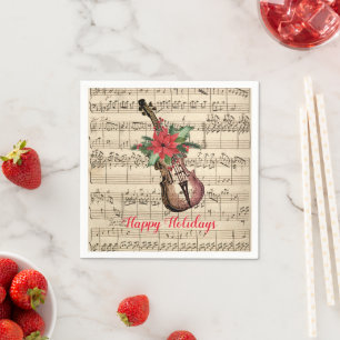 Happy Holidays Vintage Violin and Sheet Music Napkins