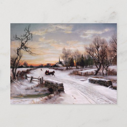 Happy Holidays Vintage Winter Country Scene Holiday Postcard
