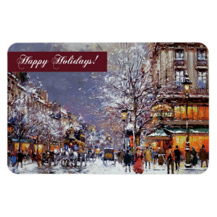 Happy Holidays. Vintage Winter Parisian Scene Magnet