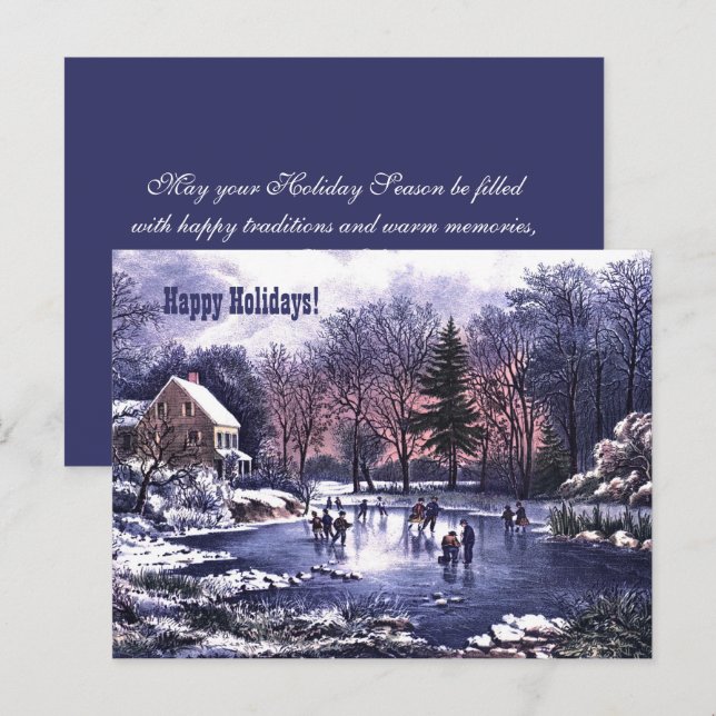 Happy Holidays. Vintage Winter Scene Card (Front/Back)