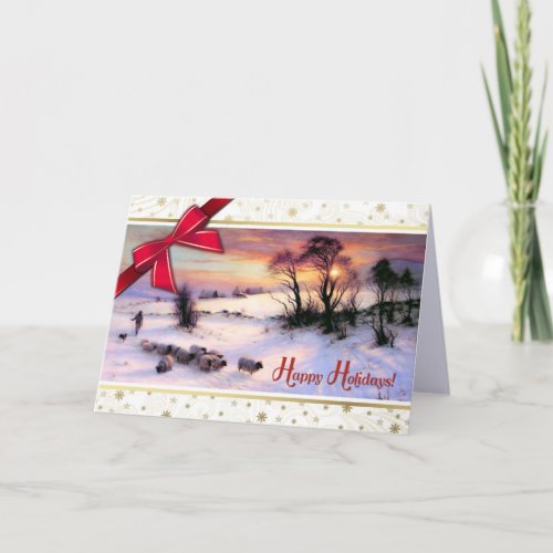 Happy Holidays Vintage Winter Scene Painting Holiday Card