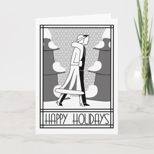 Happy Holidays walk in the snow Holiday Card