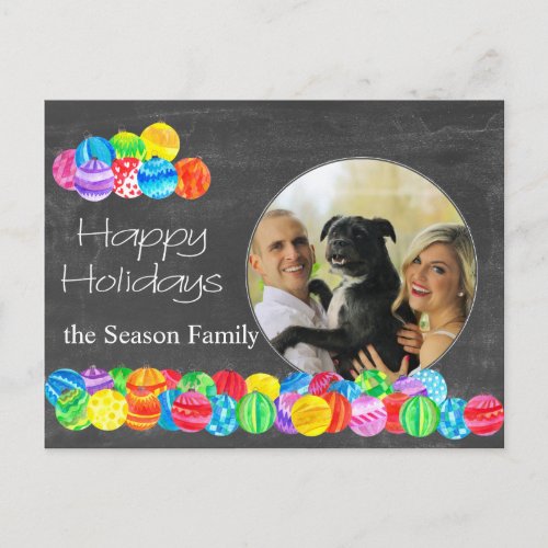 Happy Holidays watercolor baubles photo card