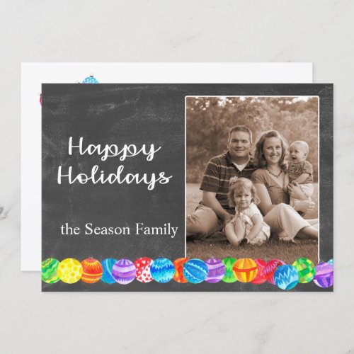 Happy Holidays watercolor baubles photo card