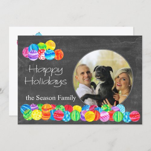 Happy Holidays watercolor baubles photo card