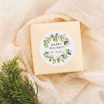 Happy Holidays Watercolor Botanical Christmas Classic Round Sticker<br><div class="desc">Custom Christmas stickers with a botanical watercolor illustration. This design features two delicate sprigs curved around the sticker to create a circular frame. The sprigs are full of lush foliage and bright red winter berries. Inside the greenery wreath, it reads "Happy Holidays" or the greeting of your choice, and your...</div>