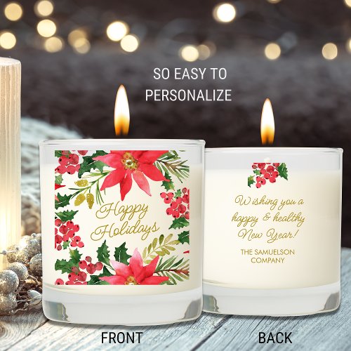 Happy Holidays Watercolor Botanicals Custom Text  Scented Candle