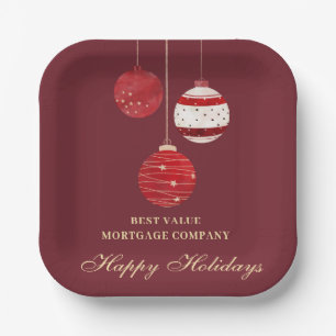 Happy Holidays Watercolor Business Paper Plates