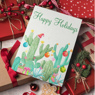 Happy Holidays Watercolor Cactus Desert Southwest Holiday Card