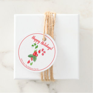 Happy Holidays Watercolor Candy Cane Christmas Favor Tags