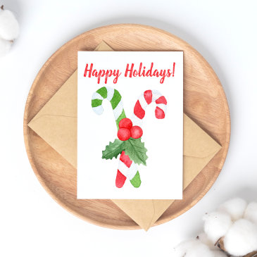 Happy Holidays | Watercolor Candy Cane Christmas