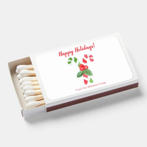 Happy Holidays  Watercolor Candy Cane Christmas Matchboxes