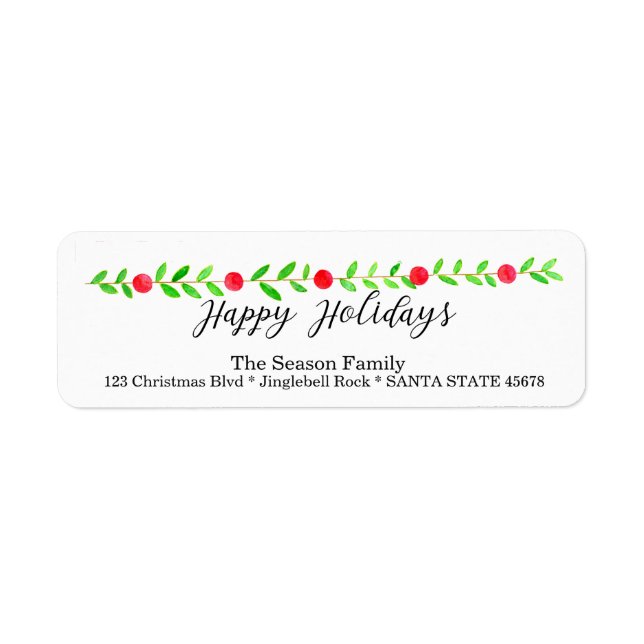 Happy Holidays, watercolor Christmas banner Label (Front)